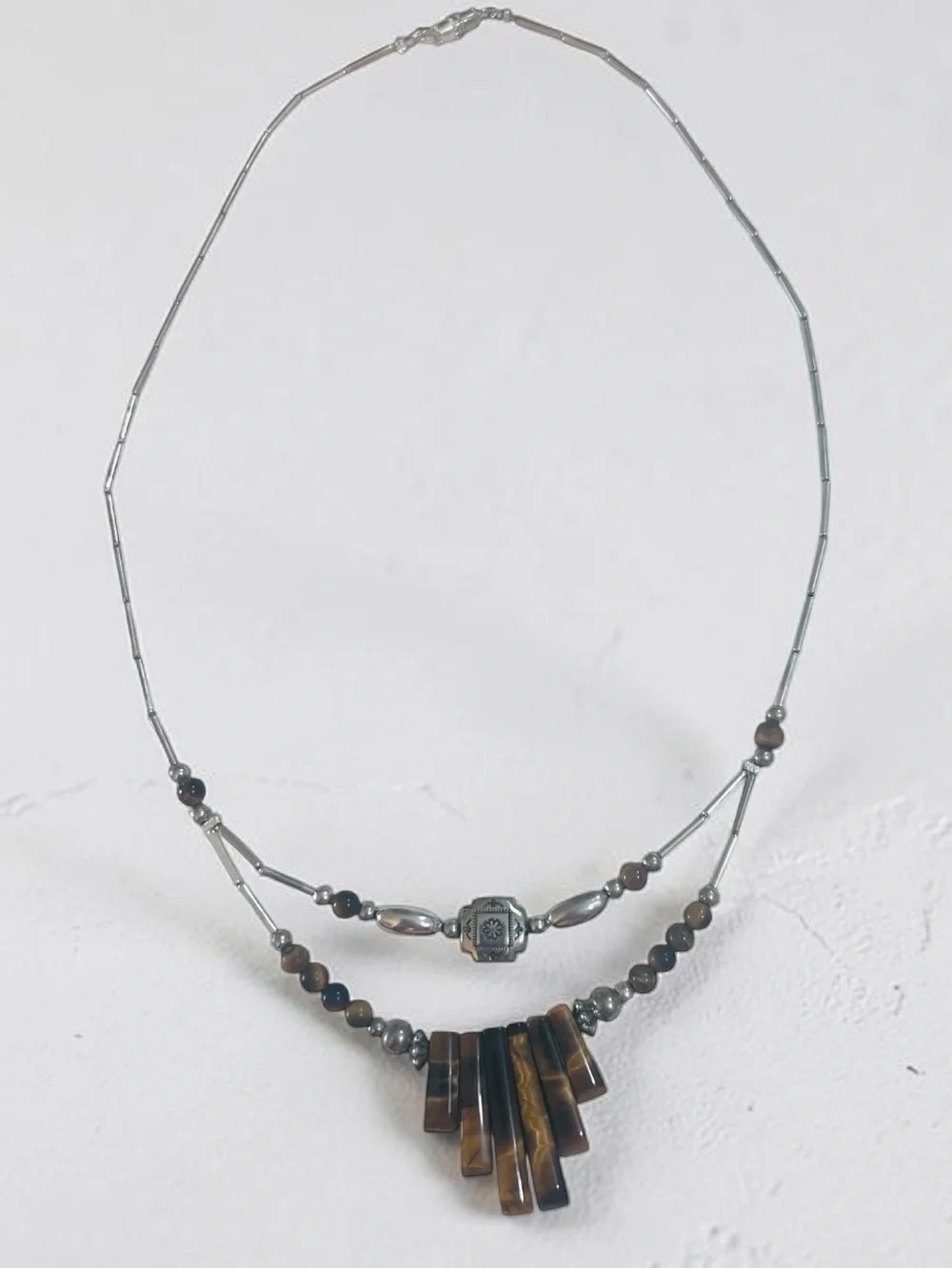 Genuine Tgr brown beads Bar Pendant Necklace in Brown and  Silver - Picture 4 of 8